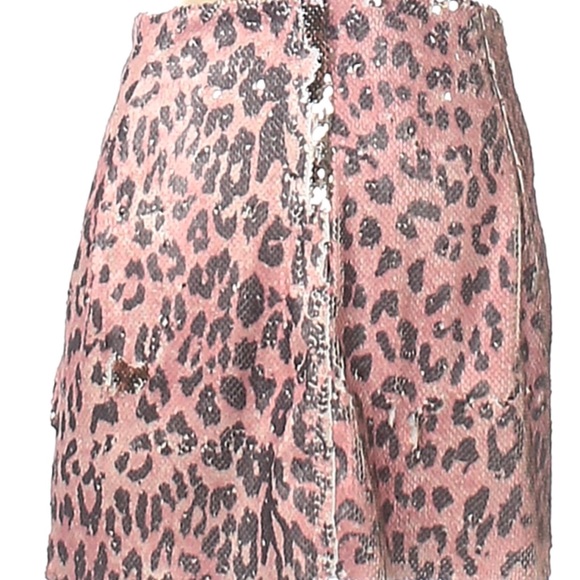 Free People One Sequined Cheetah print Mini Pencil Skirt Two Tone Pink Gold 00 - Picture 12 of 13